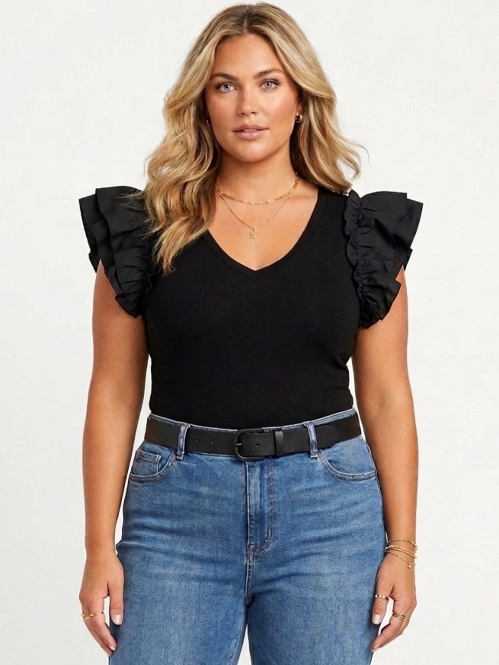 ODDI Ruffled Sleeve Black Bodysuit new with tags size 3X - Picture 7 of 7
